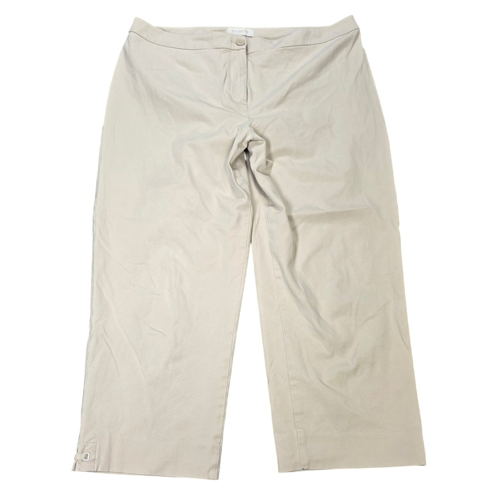Talbots Cropped Chino Pants Womens Size 16 Beige Buckle Hem Straight‎ Leg
